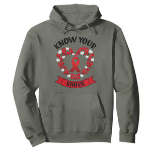 Know Your Status Red Ribbon HIV AIDS Awareness Support Month Gift Hoodie TS12 Military Green Print Your Wear