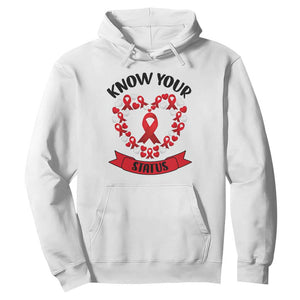 Know Your Status Red Ribbon HIV AIDS Awareness Support Month Gift Hoodie TS12 White Print Your Wear