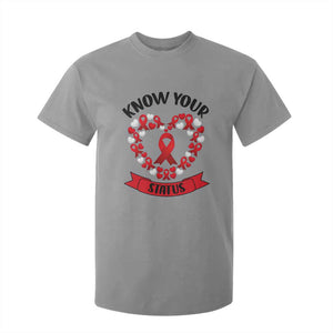 Know Your Status Red Ribbon HIV AIDS Awareness Support Month Gift T Shirt For Kid TS12 Sport Gray Print Your Wear