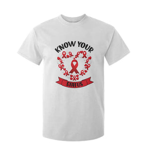 Know Your Status Red Ribbon HIV AIDS Awareness Support Month Gift T Shirt For Kid TS12 White Print Your Wear