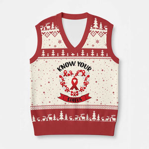 Know Your Status Red Ribbon HIV AIDS Awareness Support Month Gift V-Neck Knit Sweater Vest TS12 Beige Red Print Your Wear