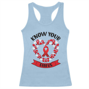 Know Your Status Red Ribbon HIV AIDS Awareness Support Month Gift Racerback Tank Top - Print Your Wear