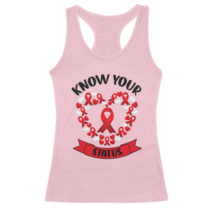 Know Your Status Red Ribbon HIV AIDS Awareness Support Month Gift Racerback Tank Top - Print Your Wear