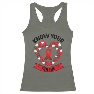 Know Your Status Red Ribbon HIV AIDS Awareness Support Month Gift Racerback Tank Top - Print Your Wear