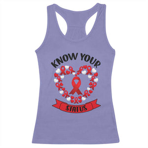 Know Your Status Red Ribbon HIV AIDS Awareness Support Month Gift Racerback Tank Top - Print Your Wear