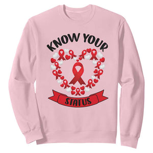 Know Your Status Red Ribbon HIV AIDS Awareness Support Month Gift Sweatshirt TS12 Light Pink Print Your Wear