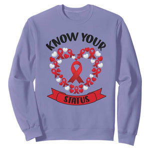 Know Your Status Red Ribbon HIV AIDS Awareness Support Month Gift Sweatshirt TS12 Violet Print Your Wear