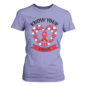 Know Your Status Red Ribbon HIV AIDS Awareness Support Month Gift T Shirt For Women TS12 Violet Print Your Wear