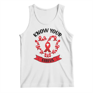 Know Your Status Red Ribbon HIV AIDS Awareness Support Month Gift Tank Top TS12 White Print Your Wear