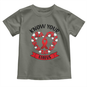 Know Your Status Red Ribbon HIV AIDS Awareness Support Month Gift Toddler T Shirt TS12 Military Green Print Your Wear