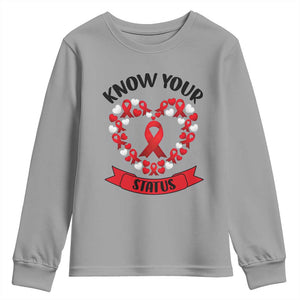Know Your Status Red Ribbon HIV AIDS Awareness Support Month Gift Youth Sweatshirt TS12 Sport Gray Print Your Wear