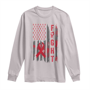 Fight For A Cure HIV AIDS Awareness Long Sleeve Shirt Patriotic Red Ribbon Gift TS12 Ice Gray Print Your Wear