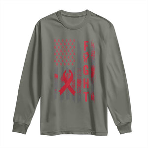 Fight For A Cure HIV AIDS Awareness Long Sleeve Shirt Patriotic Red Ribbon Gift TS12 Military Green Print Your Wear