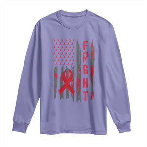Fight For A Cure HIV AIDS Awareness Long Sleeve Shirt Patriotic Red Ribbon Gift TS12 Violet Print Your Wear