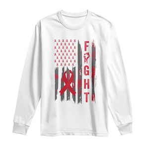 Fight For A Cure HIV AIDS Awareness Long Sleeve Shirt Patriotic Red Ribbon Gift TS12 White Print Your Wear