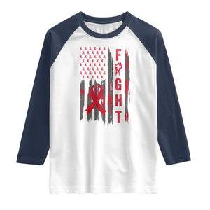 Fight For A Cure HIV AIDS Awareness Raglan Shirt Patriotic Red Ribbon Gift TS12 White Navy Print Your Wear