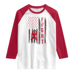 Fight For A Cure HIV AIDS Awareness Raglan Shirt Patriotic Red Ribbon Gift TS12 White Red Print Your Wear