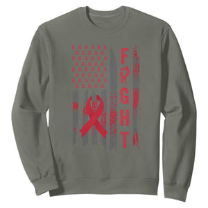 Fight For A Cure HIV AIDS Awareness Sweatshirt Patriotic Red Ribbon Gift TS12 Military Green Print Your Wear