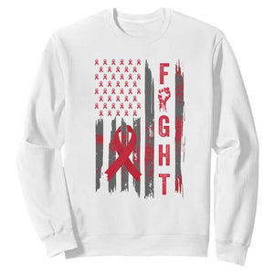 Fight For A Cure HIV AIDS Awareness Sweatshirt Patriotic Red Ribbon Gift TS12 White Print Your Wear