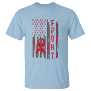 Fight For A Cure HIV AIDS Awareness T Shirt Patriotic Red Ribbon Gift TS12 Light Blue Print Your Wear