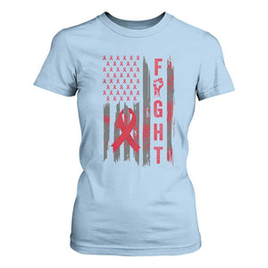 Fight For A Cure HIV AIDS Awareness T Shirt For Women Patriotic Red Ribbon Gift TS12 Light Blue Print Your Wear