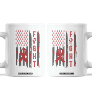 Fight For A Cure HIV AIDS Awareness Coffee Mug Patriotic Red Ribbon Gift TS12 White Print Your Wear