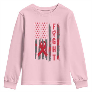 Fight For A Cure HIV AIDS Awareness Youth Sweatshirt Patriotic Red Ribbon Gift TS12 Light Pink Print Your Wear