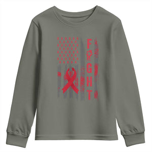 Fight For A Cure HIV AIDS Awareness Youth Sweatshirt Patriotic Red Ribbon Gift TS12 Military Green Print Your Wear