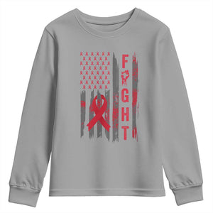 Fight For A Cure HIV AIDS Awareness Youth Sweatshirt Patriotic Red Ribbon Gift TS12 Sport Gray Print Your Wear