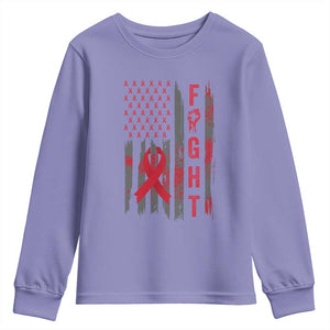 Fight For A Cure HIV AIDS Awareness Youth Sweatshirt Patriotic Red Ribbon Gift TS12 Violet Print Your Wear