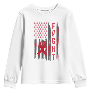 Fight For A Cure HIV AIDS Awareness Youth Sweatshirt Patriotic Red Ribbon Gift TS12 White Print Your Wear