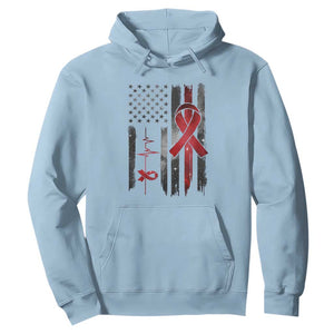 World AIDS Day Hoodie American Flag Red Ribbon Gift TS12 Light Blue Print Your Wear