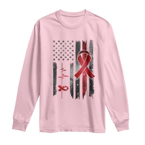 World AIDS Day Long Sleeve Shirt American Flag Red Ribbon Gift TS12 Light Pink Print Your Wear