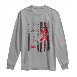 World AIDS Day Long Sleeve Shirt American Flag Red Ribbon Gift TS12 Sport Gray Print Your Wear