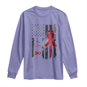 World AIDS Day Long Sleeve Shirt American Flag Red Ribbon Gift TS12 Violet Print Your Wear