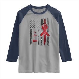 World AIDS Day Raglan Shirt American Flag Red Ribbon Gift TS12 Sport Gray Navy Print Your Wear