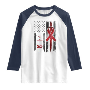 World AIDS Day Raglan Shirt American Flag Red Ribbon Gift TS12 White Navy Print Your Wear