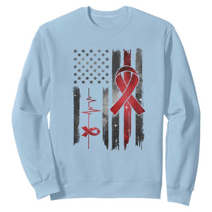 World AIDS Day Sweatshirt American Flag Red Ribbon Gift TS12 Light Blue Print Your Wear