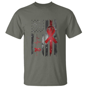 World AIDS Day T Shirt American Flag Red Ribbon Gift TS12 Military Green Print Your Wear