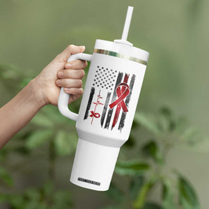 World AIDS Day Tumbler With Handle American Flag Red Ribbon Gift TS12 Print Your Wear