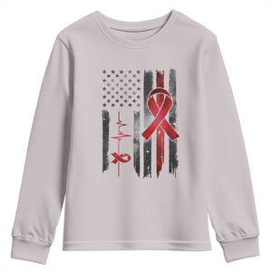 World AIDS Day Youth Sweatshirt American Flag Red Ribbon Gift TS12 Ice Gray Print Your Wear