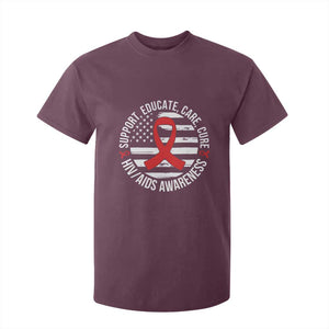 Support Educate Care Cure HIV Awareness Month Gift T Shirt For Kid TS12 Maroon Print Your Wear