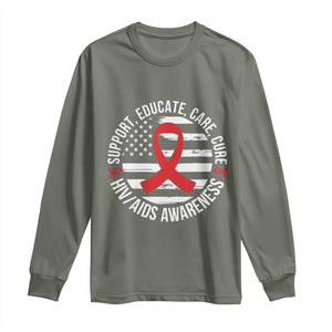 Support Educate Care Cure HIV Awareness Month Gift Long Sleeve Shirt TS12 Military Green Print Your Wear