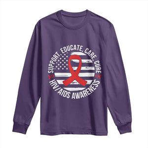 Support Educate Care Cure HIV Awareness Month Gift Long Sleeve Shirt TS12 Purple Print Your Wear