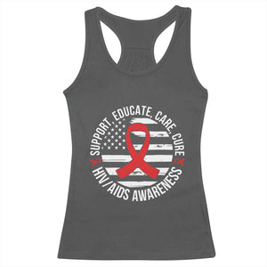 Support Educate Care Cure HIV Awareness Month Gift Racerback Tank Top TS12 Dark Heather Print Your Wear