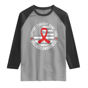 Support Educate Care Cure HIV Awareness Month Gift Raglan Shirt TS12 Sport Gray Black Print Your Wear