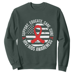Support Educate Care Cure HIV Awareness Month Gift Sweatshirt TS12 Dark Forest Green Print Your Wear