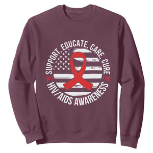 Support Educate Care Cure HIV Awareness Month Gift Sweatshirt TS12 Maroon Print Your Wear