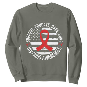 Support Educate Care Cure HIV Awareness Month Gift Sweatshirt TS12 Military Green Print Your Wear