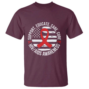 Support Educate Care Cure HIV Awareness Month Gift T Shirt TS12 Maroon Print Your Wear